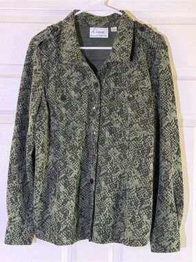 Linea by Louis Dell'Olio Olive and Dark Green Printed Long Sleeve Button-Up